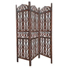 Decorative 3 Panel Mango Wood Screen with Abstract Carvings Brown UPT-200175