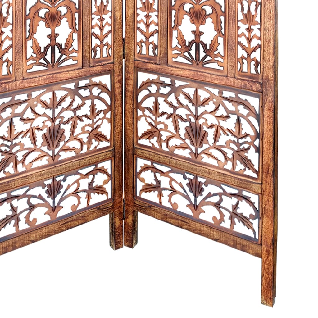 Handcrafted 3 Panel Mango Wood Screen with Cutout Filigree Carvings Brown UPT-200176