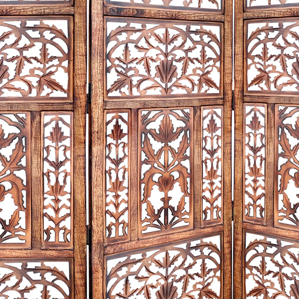 Handcrafted 3 Panel Mango Wood Screen with Cutout Filigree Carvings Brown UPT-200176