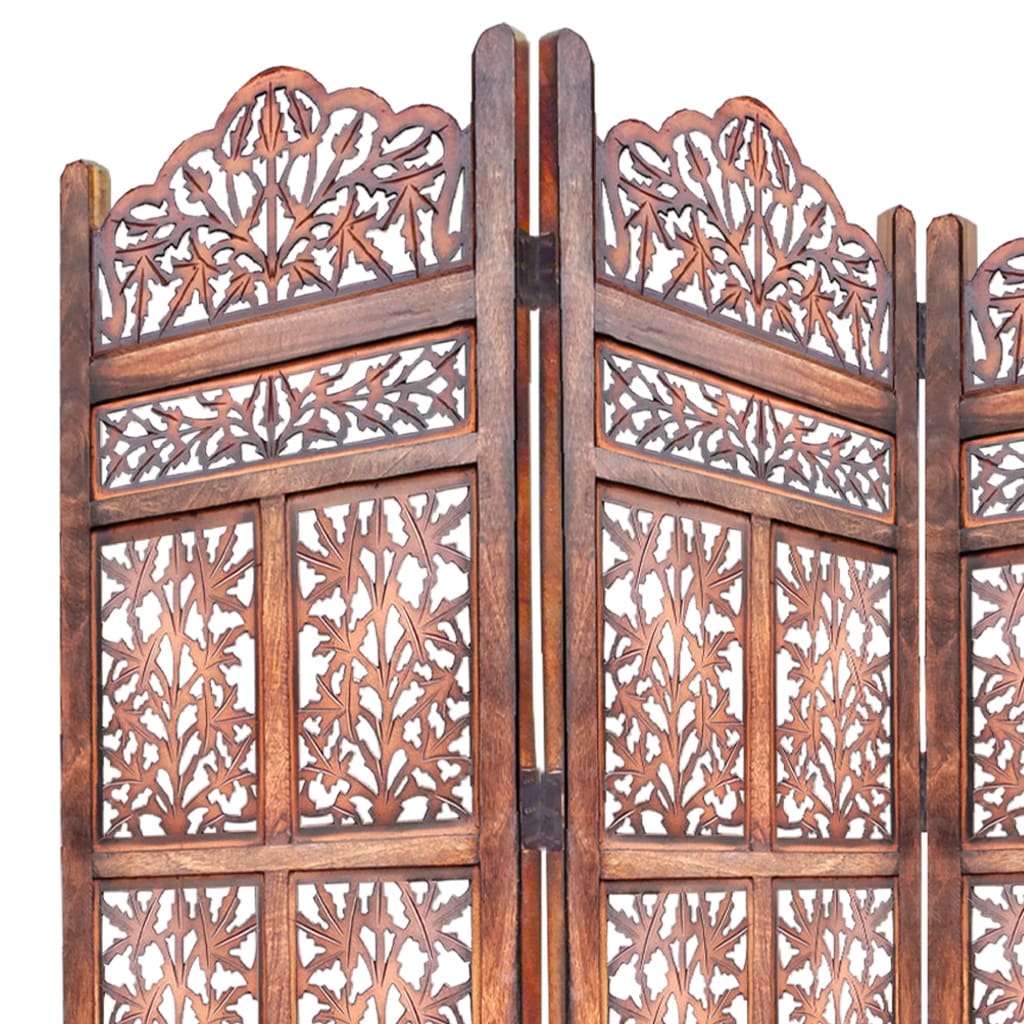 3 Panel Mango Wood Screen with Intricate Cutout Carvings Brown By The Urban Port UPT-200177