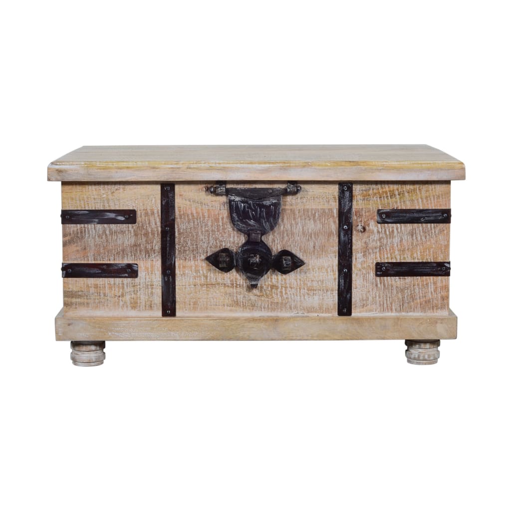 Farmhouse Mango Wood Lift Top Storage Coffee Table with Metal Inlays Brown and Black By The Urban Port UPT-204782