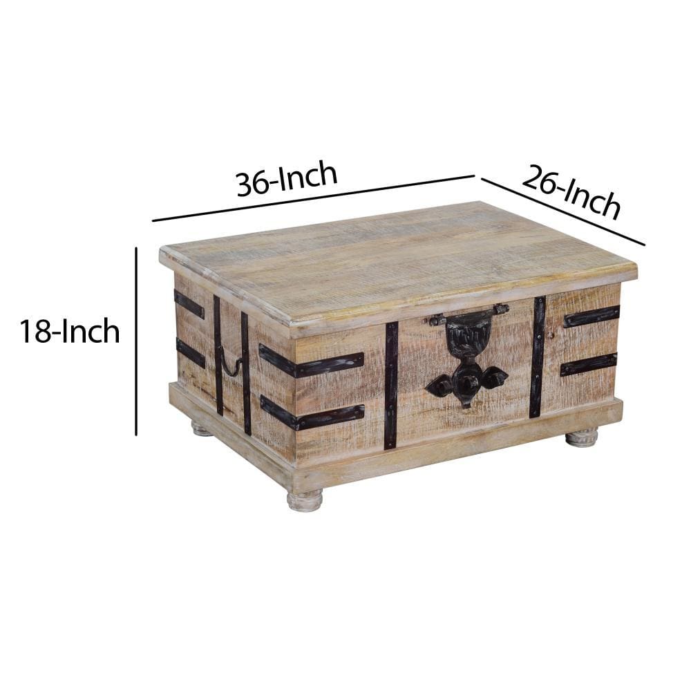 Farmhouse Mango Wood Lift Top Storage Coffee Table with Metal Inlays Brown and Black By The Urban Port UPT-204782