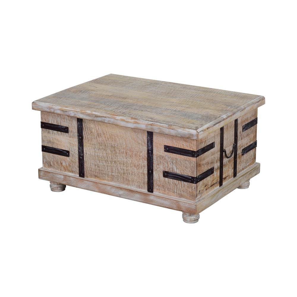 Farmhouse Mango Wood Lift Top Storage Coffee Table with Metal Inlays Brown and Black By The Urban Port UPT-204782