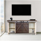 69 Inch Wooden Media Console with Barn Style Sliding Door Brown and White By The Urban Port UPT-205744