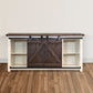 69 Inch Wooden Media Console with Barn Style Sliding Door Brown and White By The Urban Port UPT-205744