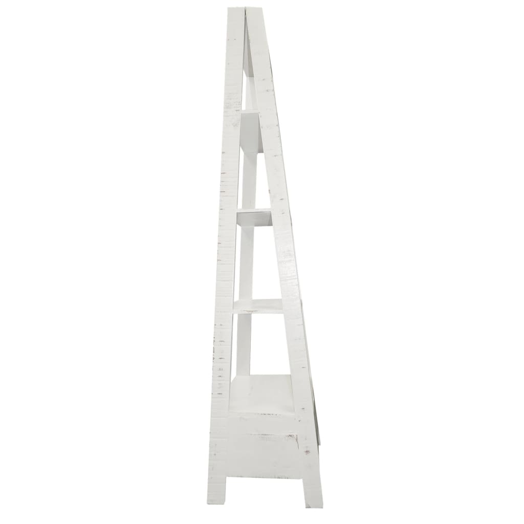 4 Shelf Wooden Ladder Bookcase with Bottom Drawer Distressed white UPT-205750