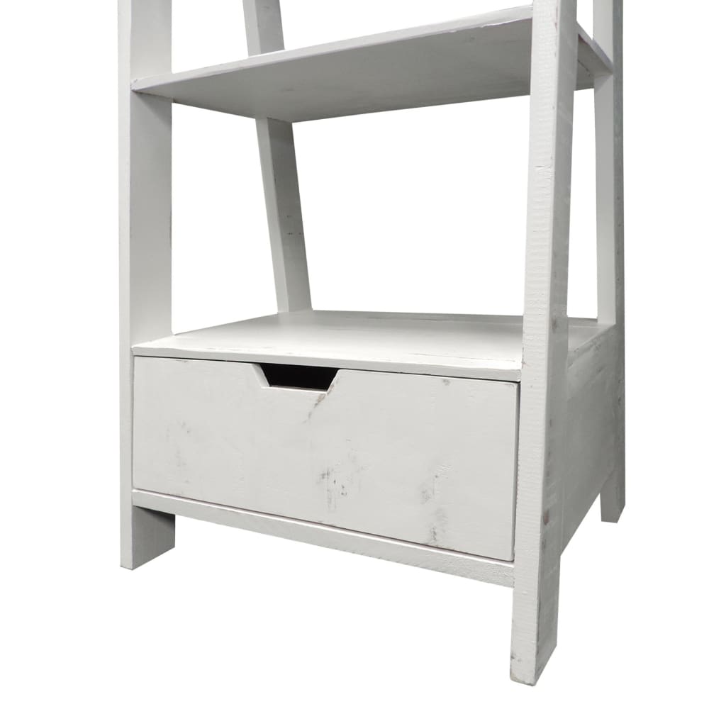 4 Shelf Wooden Ladder Bookcase with Bottom Drawer Distressed white UPT-205750