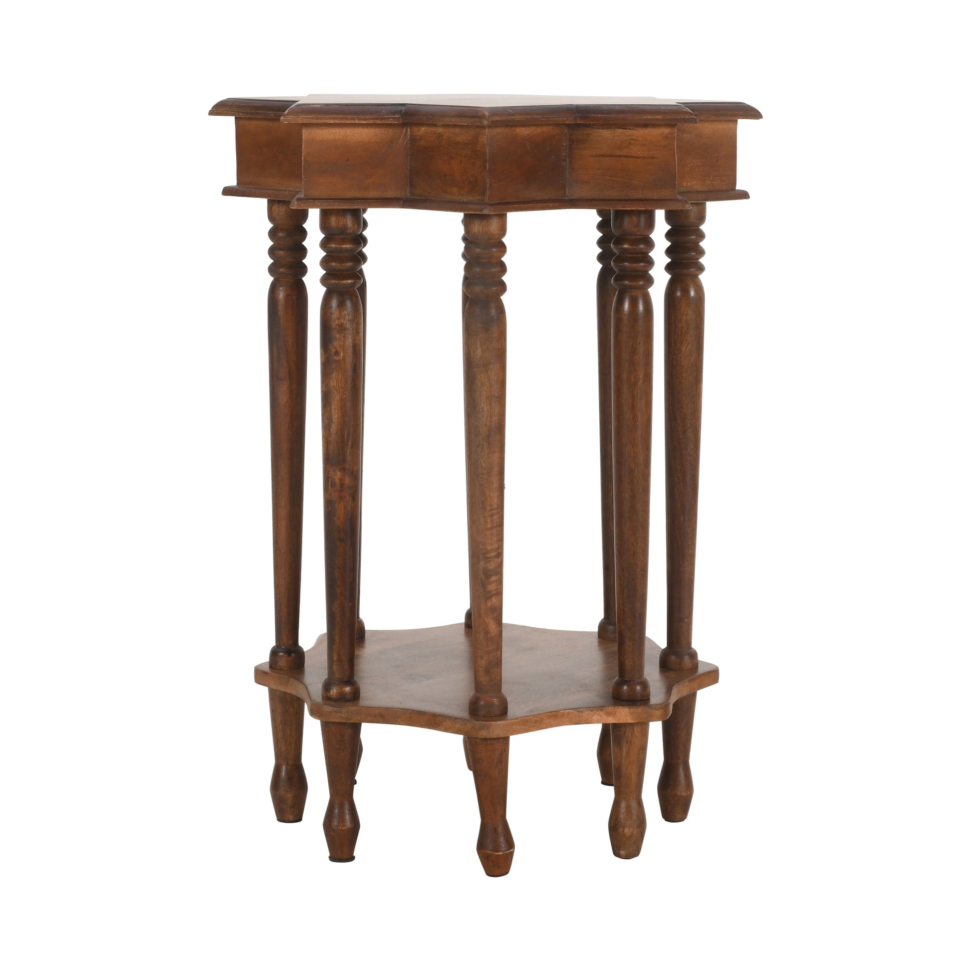 22 Inch French Design Handcrafted Mango Wood Side Table with Star Shape Brown By The Urban Port UPT-213128