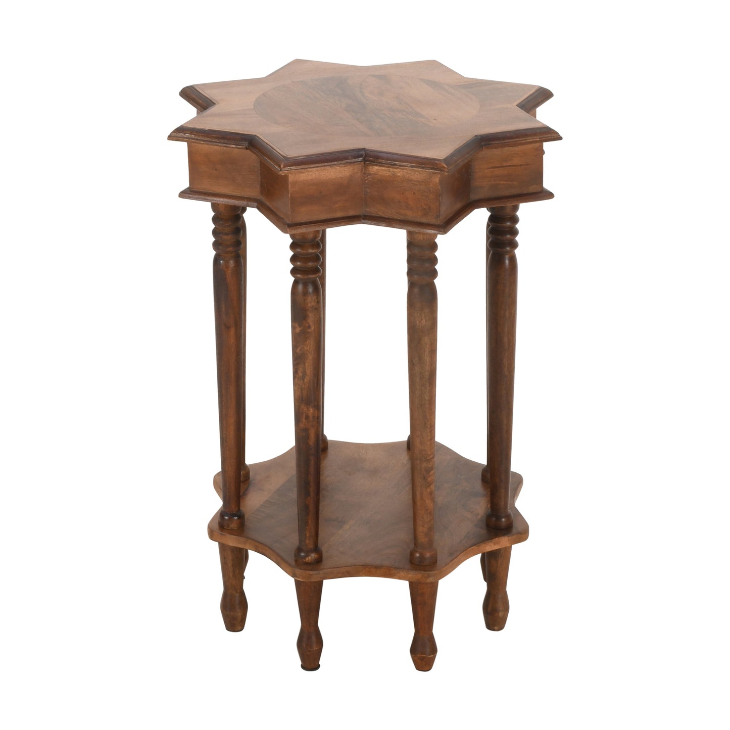 22 Inch French Design Handcrafted Mango Wood Side Table with Star Shape Brown By The Urban Port UPT-213128