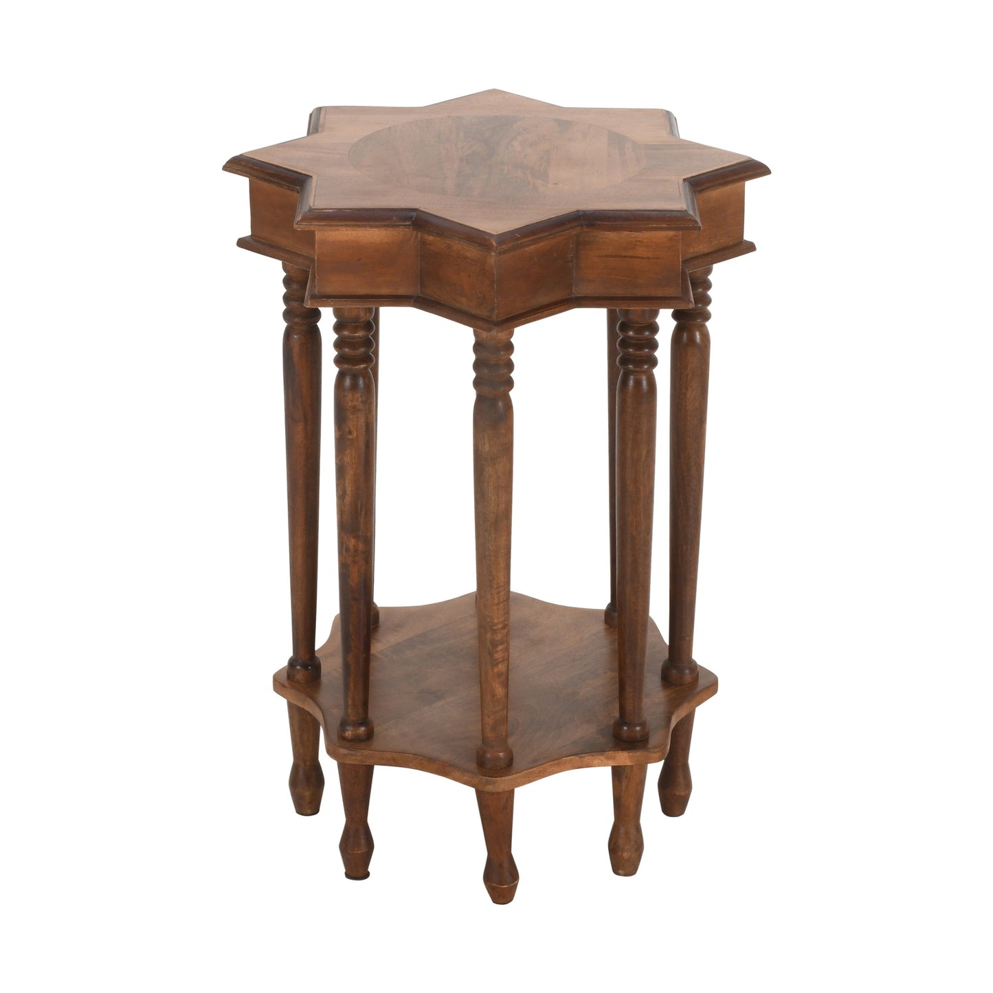 22 Inch French Design Handcrafted Mango Wood Side Table with Star Shape Brown By The Urban Port UPT-213128