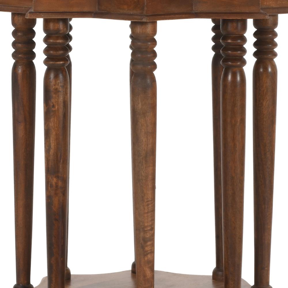 22 Inch French Design Handcrafted Mango Wood Side Table with Star Shape Brown By The Urban Port UPT-213128