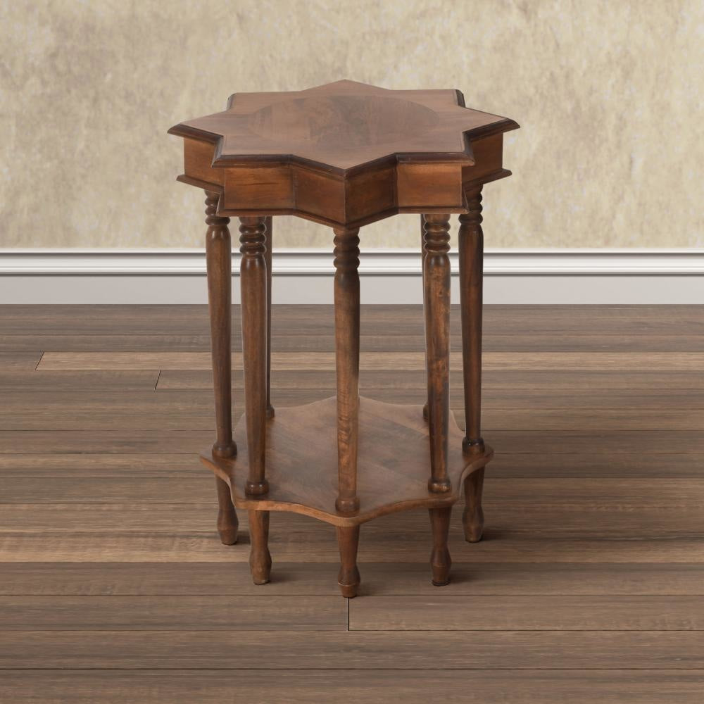 22 Inch French Design Handcrafted Mango Wood Side Table with Star Shape Brown By The Urban Port UPT-213128