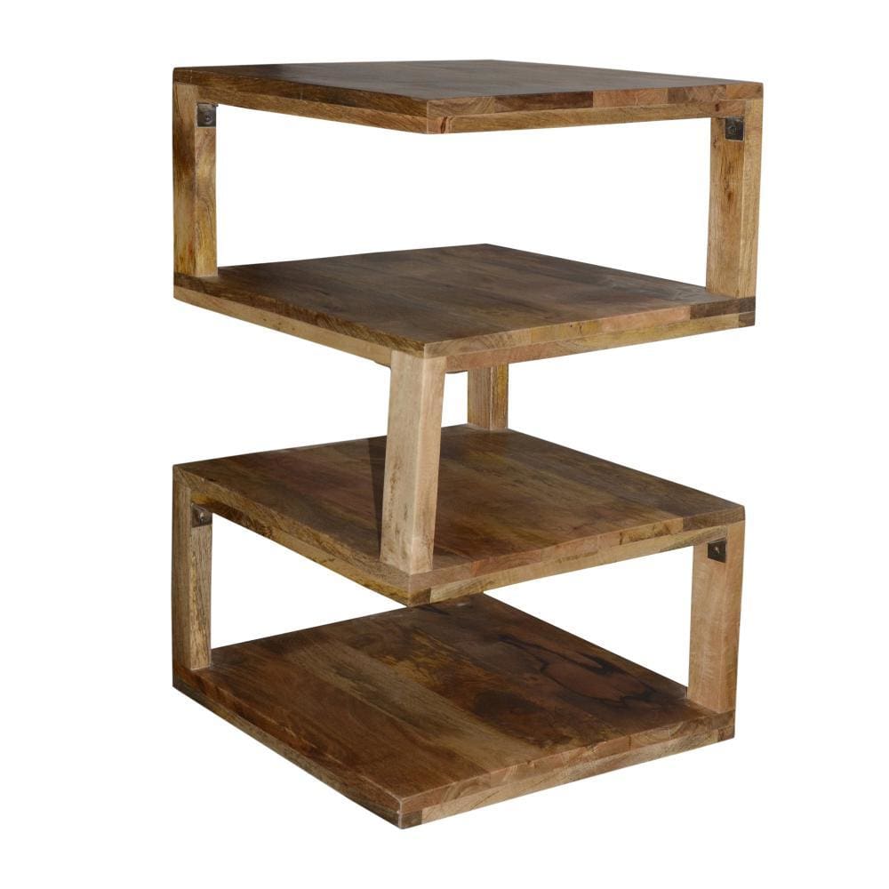 Etagere Stacked Cube Design Mango Wood End SideTable with 3 Shelves Brown By The Urban Port UPT-213130