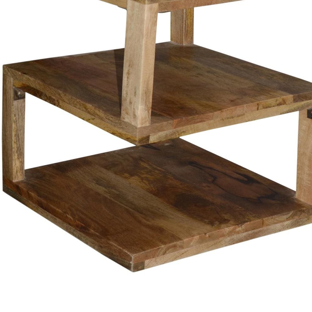 Etagere Stacked Cube Design Mango Wood End SideTable with 3 Shelves Brown By The Urban Port UPT-213130