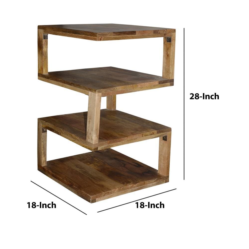 Etagere Stacked Cube Design Mango Wood End SideTable with 3 Shelves Brown By The Urban Port UPT-213130