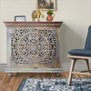 17 Inch Cabinet With 2 Doors And Filigree Cutout Front, Brown By The Urban Port