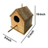 Hut Shape Decorative Mango Wood Hanging Bird House with Engraved Details Distressed Brown By The Urban Port UPT-214885