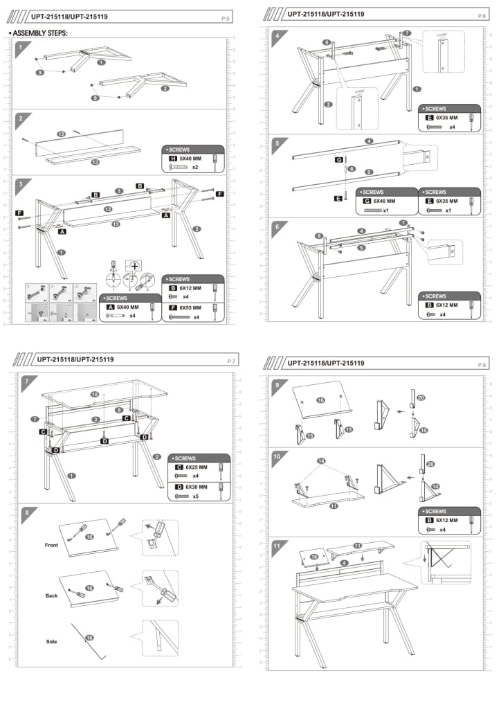 PVC Coated Ergonomic Metal Frame Gaming Desk with K Shape Legs Black UPT-215119