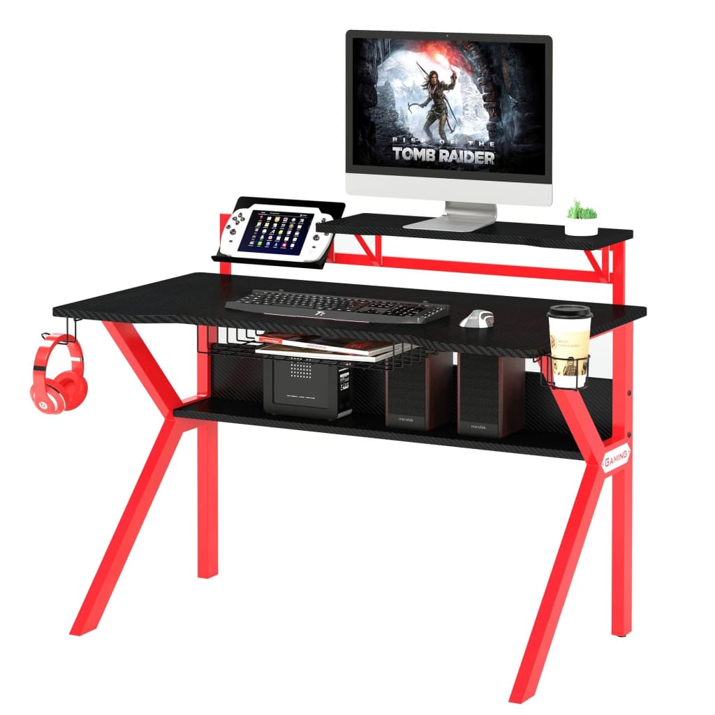 PVC Coated Ergonomic Metal Frame Gaming Desk Black and Red UPT-215118