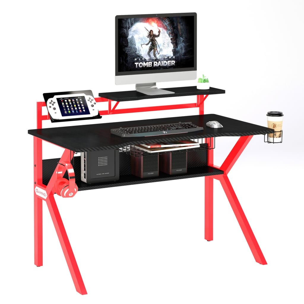 PVC Coated Ergonomic Metal Frame Gaming Desk Black and Red UPT-215118