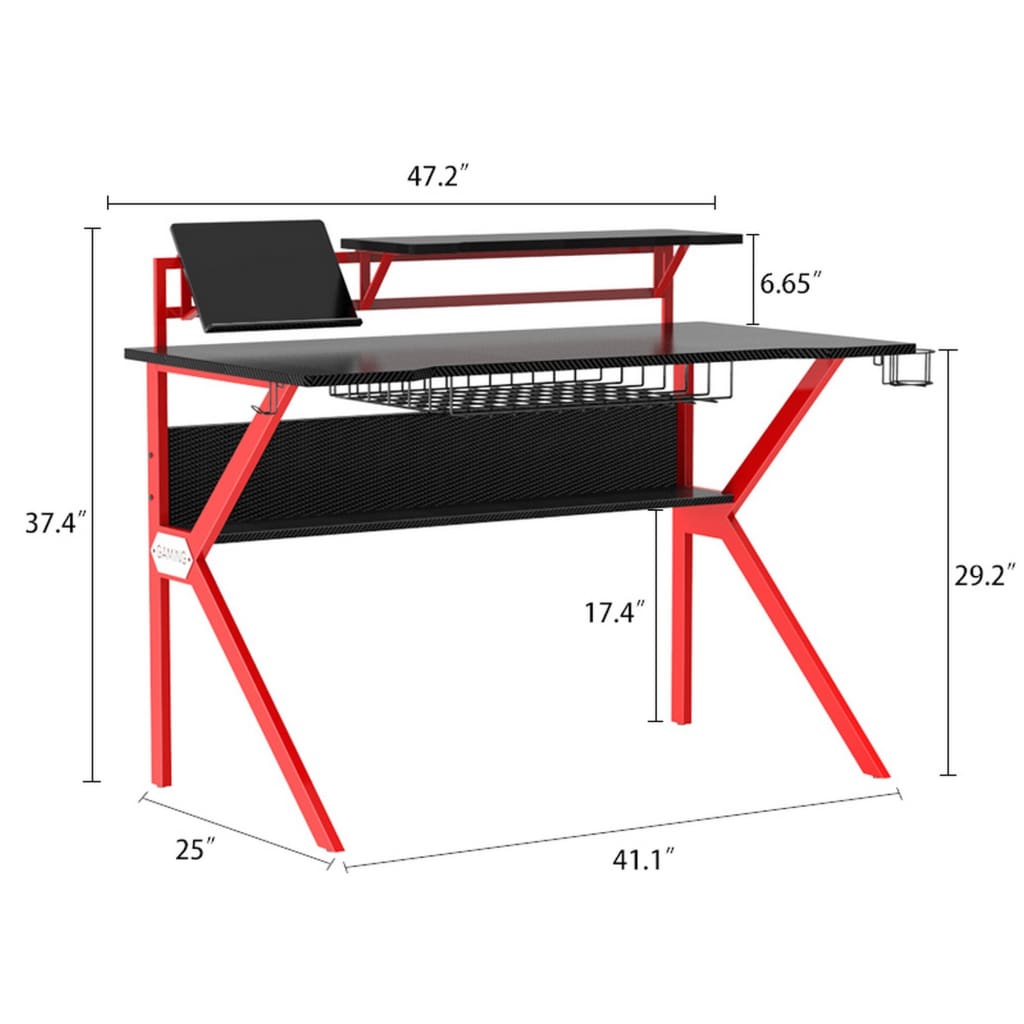 PVC Coated Ergonomic Metal Frame Gaming Desk Black and Red UPT-215118