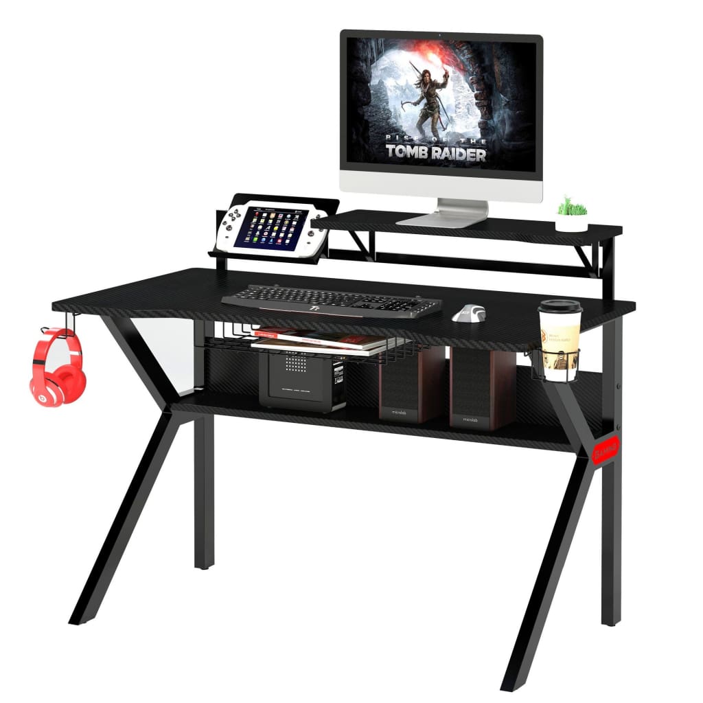 PVC Coated Ergonomic Metal Frame Gaming Desk with K Shape Legs Black UPT-215119