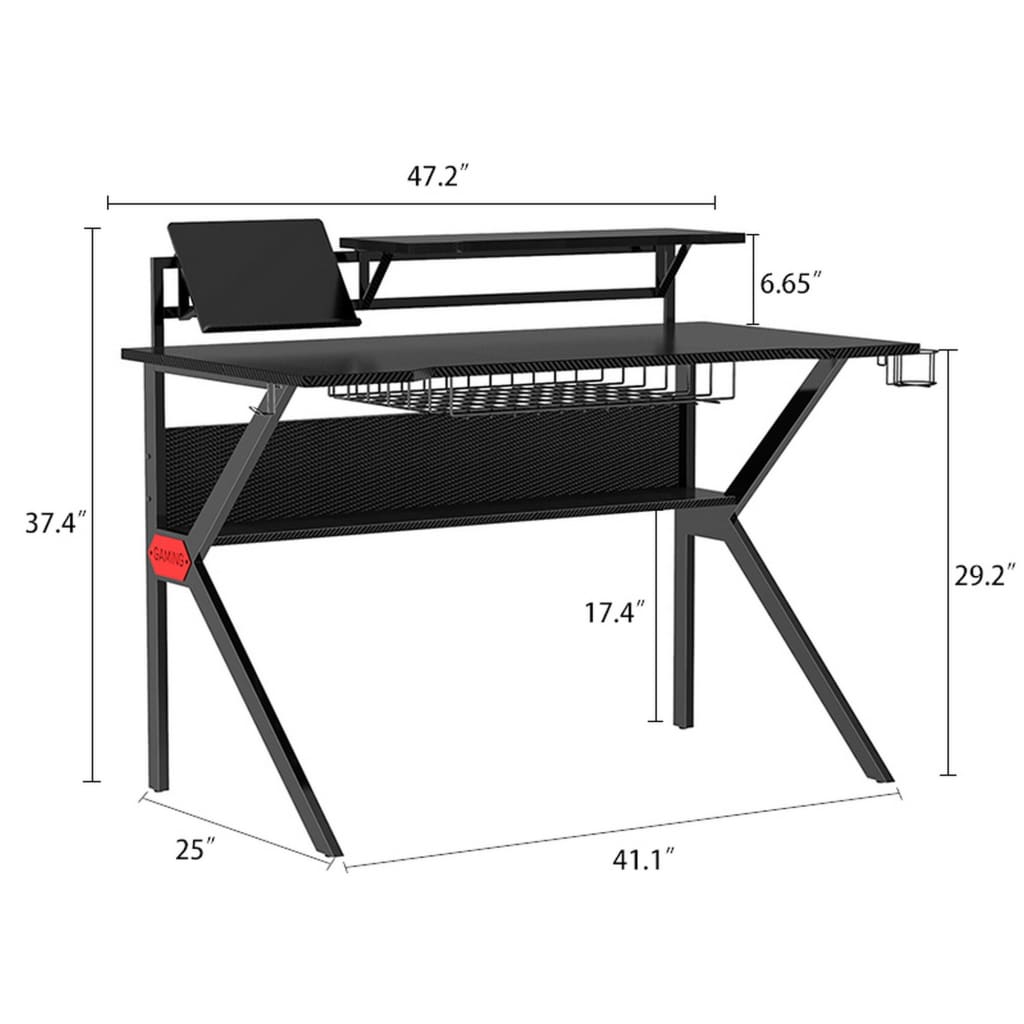 PVC Coated Ergonomic Metal Frame Gaming Desk with K Shape Legs Black UPT-215119