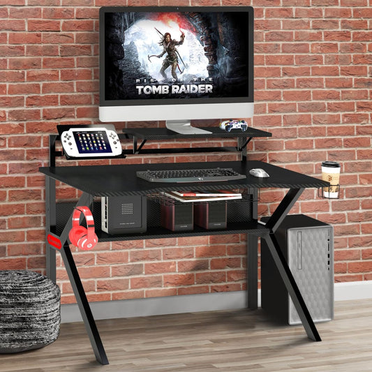 Liv PVC Coated Ergonomic Metal Frame Gaming Desk with K Shape Legs, Black by The Urban Port