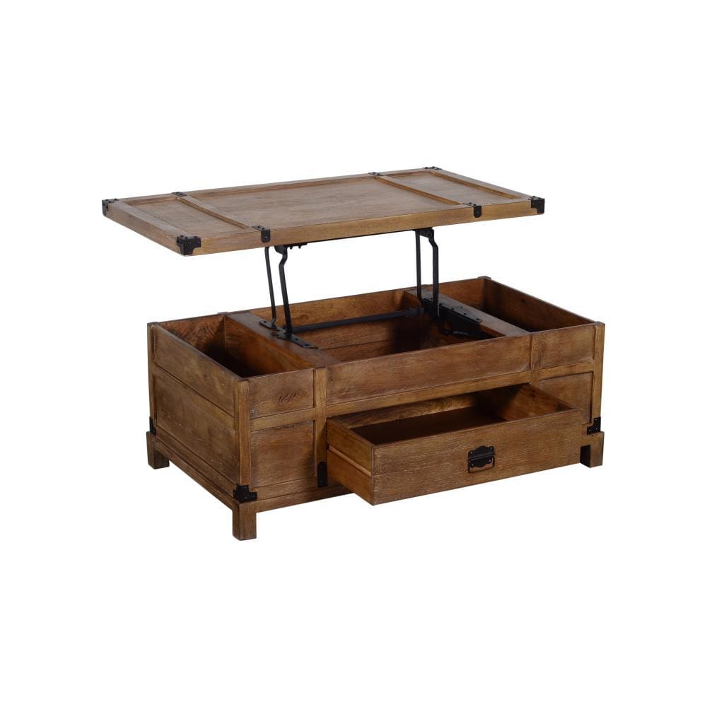 Rustic Single Drawer Mango Wood Coffee Table with Lift Top Storage & Compartments Brown By The Urban Port UPT-215750