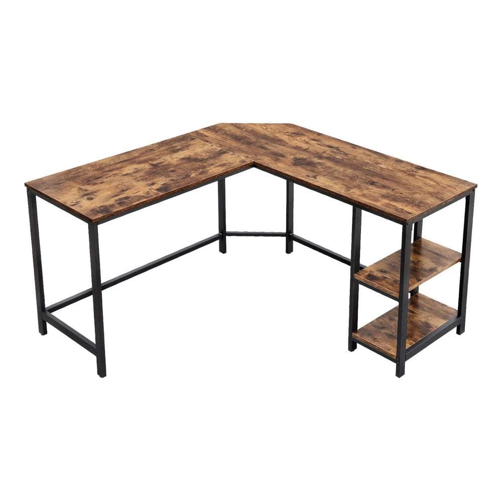 L Shape Wood and Metal Frame Computer Desk with 2 Shelves Brown and Black UPT-220582