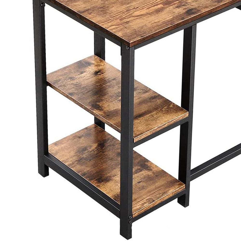 L Shape Wood and Metal Frame Computer Desk with 2 Shelves Brown and Black UPT-220582