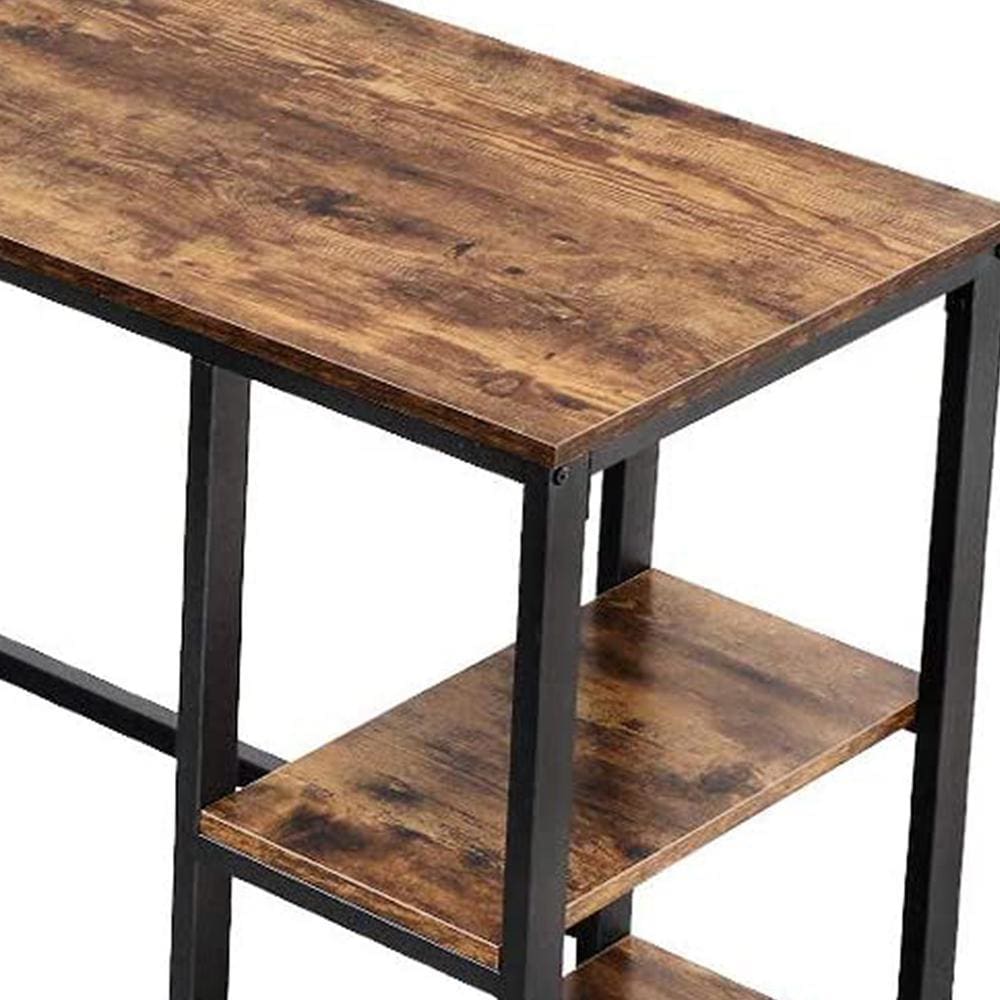 L Shape Wood and Metal Frame Computer Desk with 2 Shelves Brown and Black UPT-220582