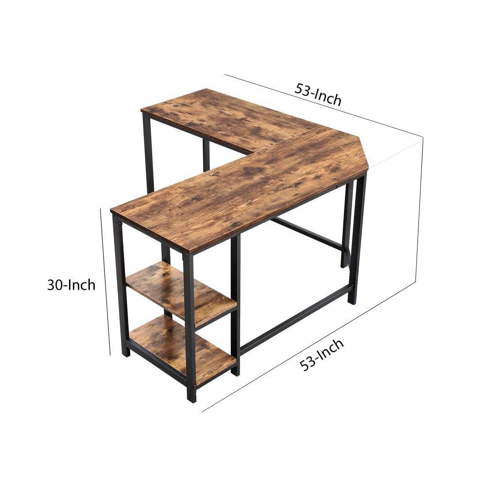 L Shape Wood and Metal Frame Computer Desk with 2 Shelves Brown and Black UPT-220582