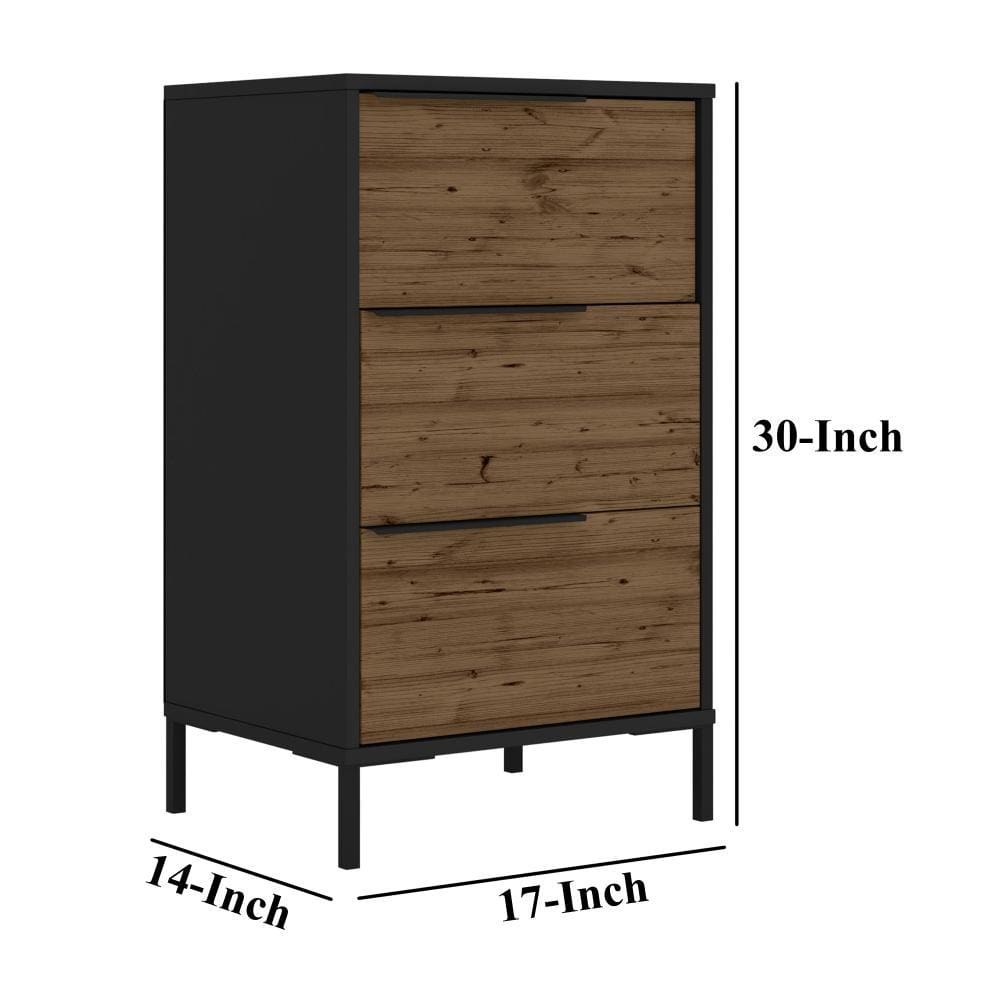 Wood and Metal Office Accent Storage Cabinet with 3 Drawers Black and Brown By The Urban Port UPT-225262