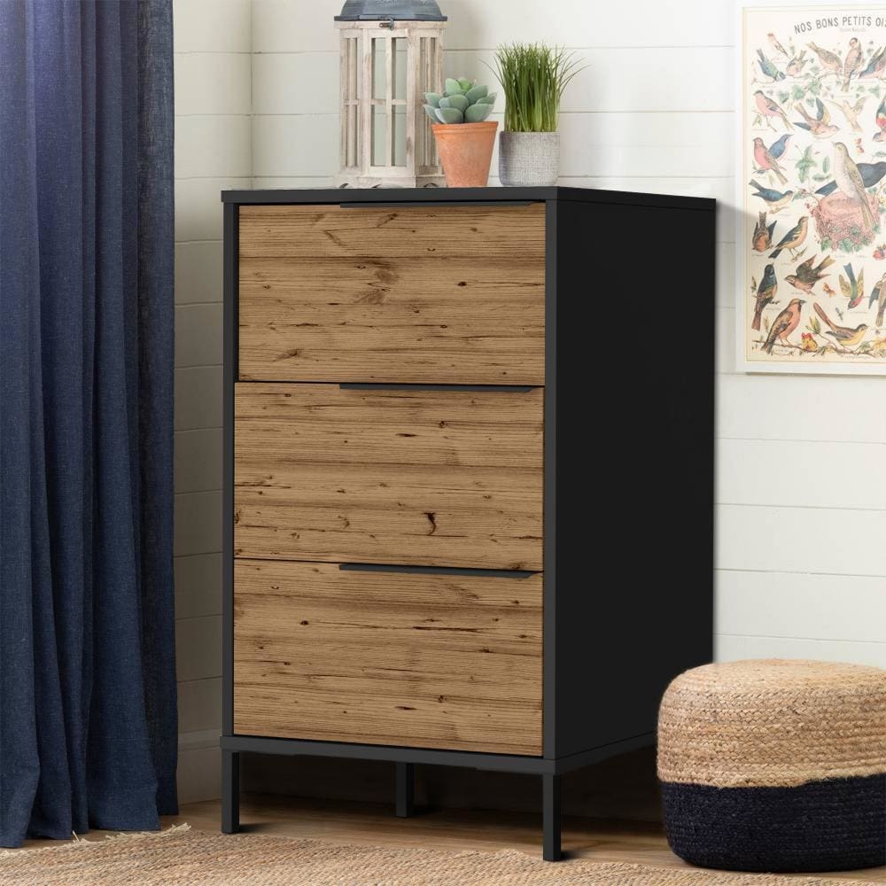 29" Wooden Storage Chest with 3 Drawers, Black & Brown By The Urban Port