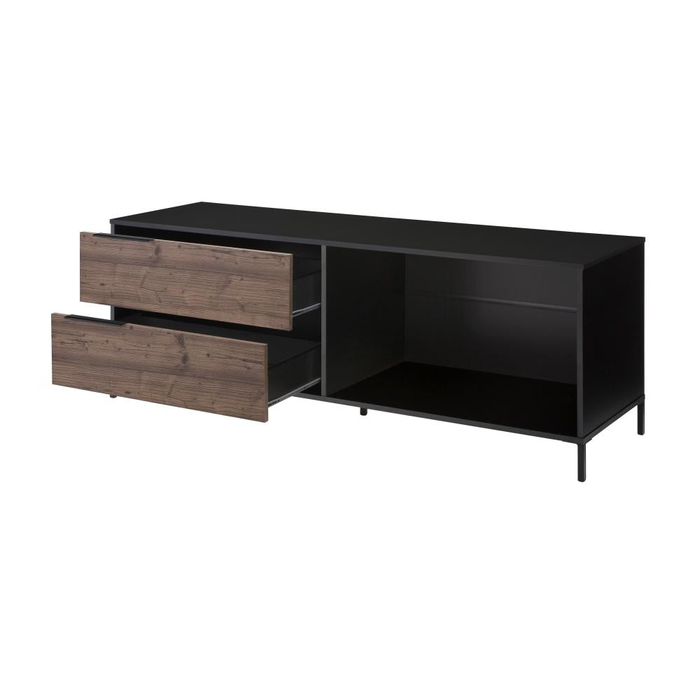 60 Wood and Metal Entertainment TV Stand with 2 Drawers Brown and Black By The Urban Port UPT-225265