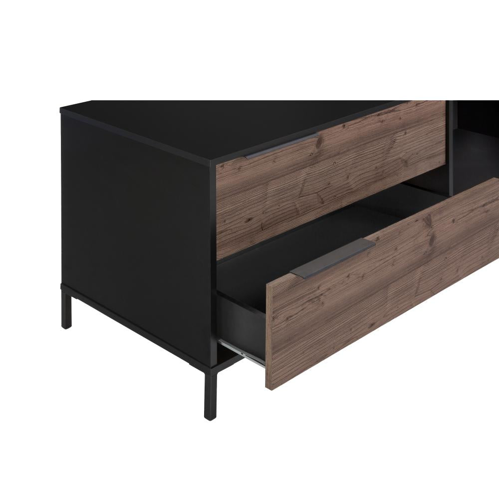 60 Wood and Metal Entertainment TV Stand with 2 Drawers Brown and Black By The Urban Port UPT-225265