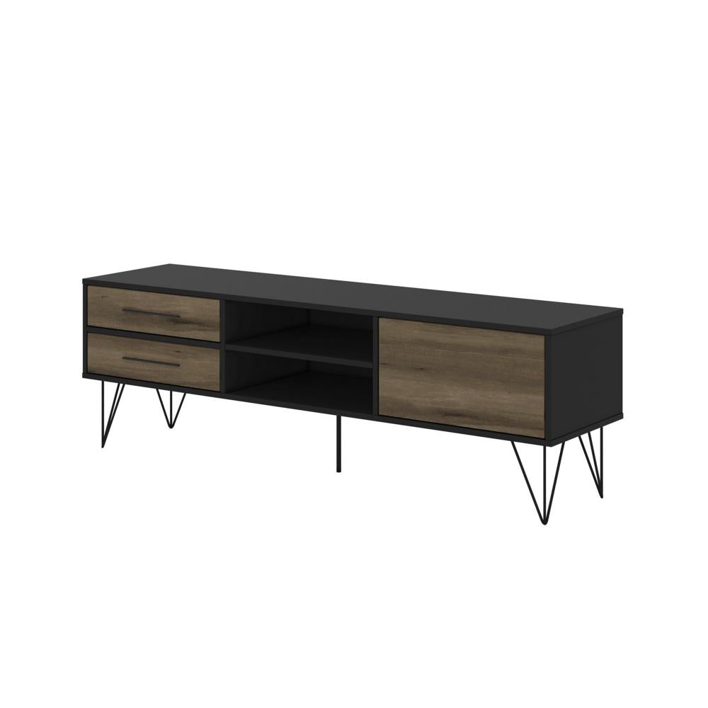 60 Wood and Metal TV Entertainment Stand with 4 Drawers Brown and Black By The Urban Port UPT-225266