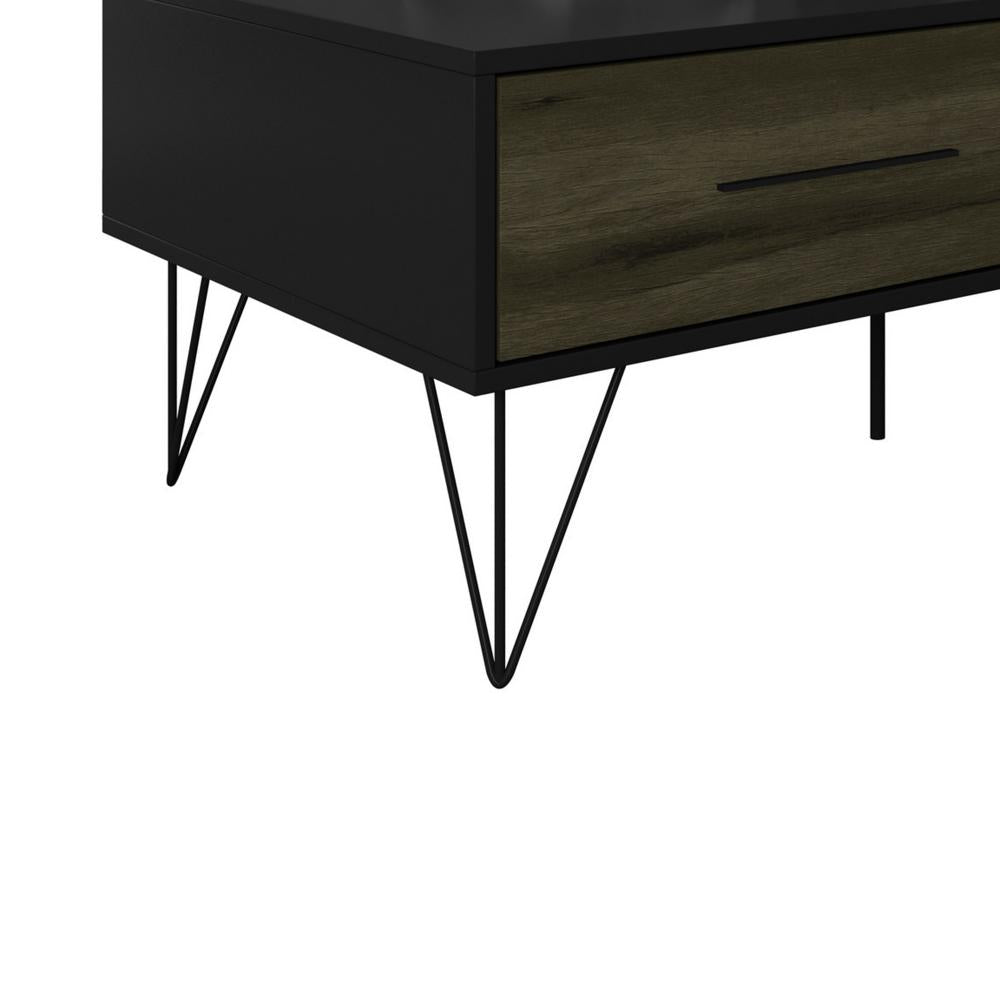 2 Removable Drawer Wooden Coffee Table With Hairpin Legs Black and Brown By The Urban Port UPT-225267