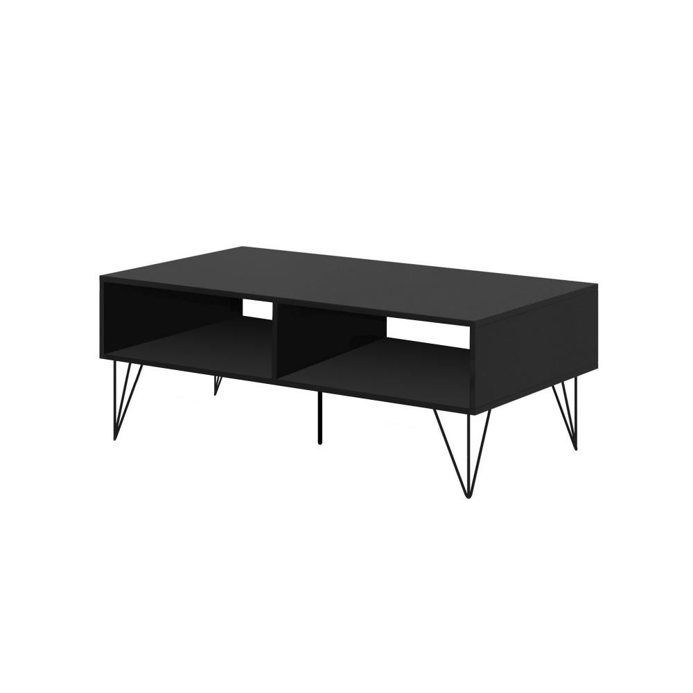 2 Removable Drawer Wooden Coffee Table With Hairpin Legs Black and Brown By The Urban Port UPT-225267