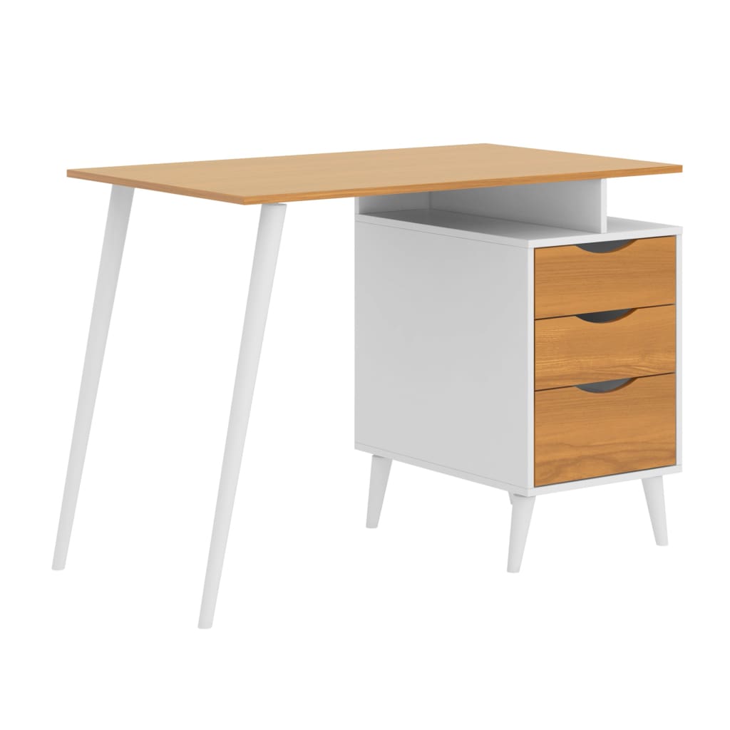 Wooden Office Computer Desk with Angled Legs & Attached File Cabinet White & Brown By The Urban Port UPT-225270