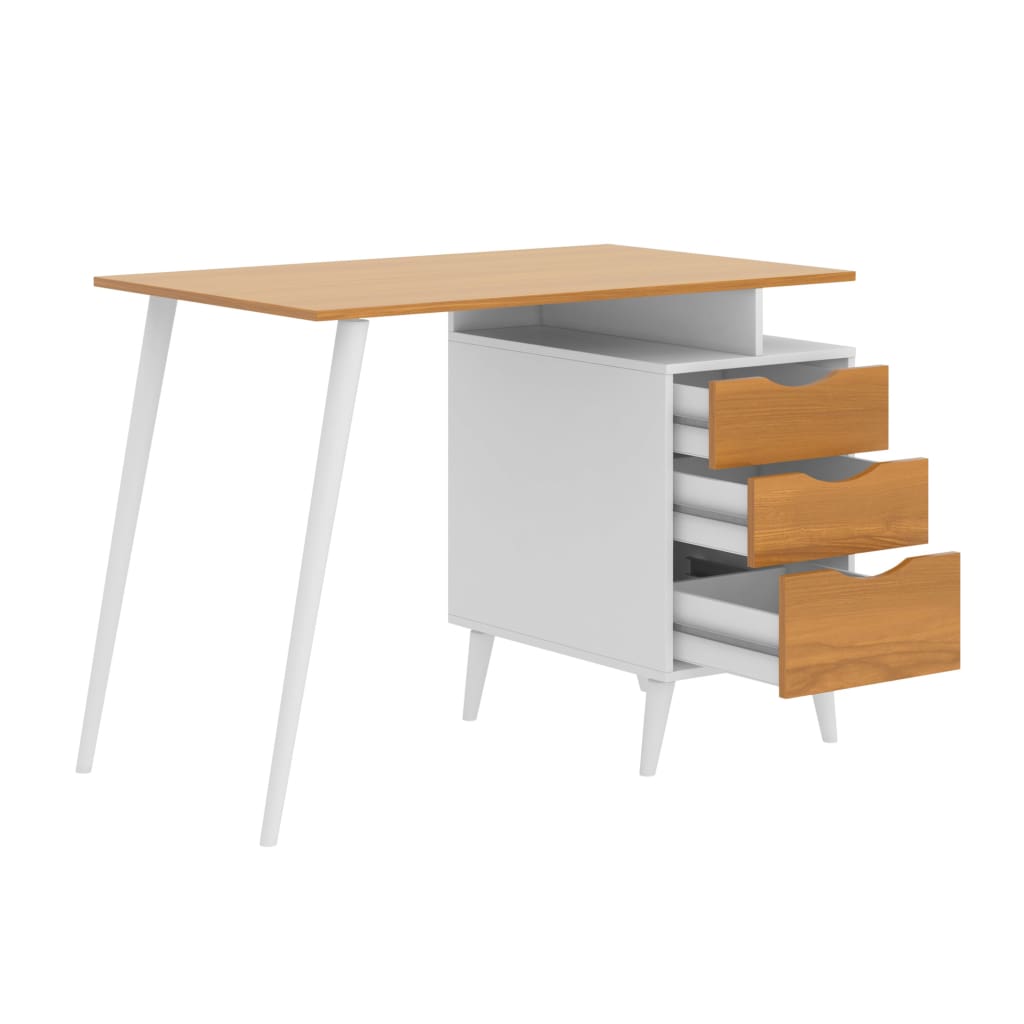 Wooden Office Computer Desk with Angled Legs & Attached File Cabinet White & Brown By The Urban Port UPT-225270