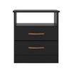 Wooden End Side Table Nightstand with 2 Drawers and 1 Open Compartment Black By The Urban Port UPT-225274