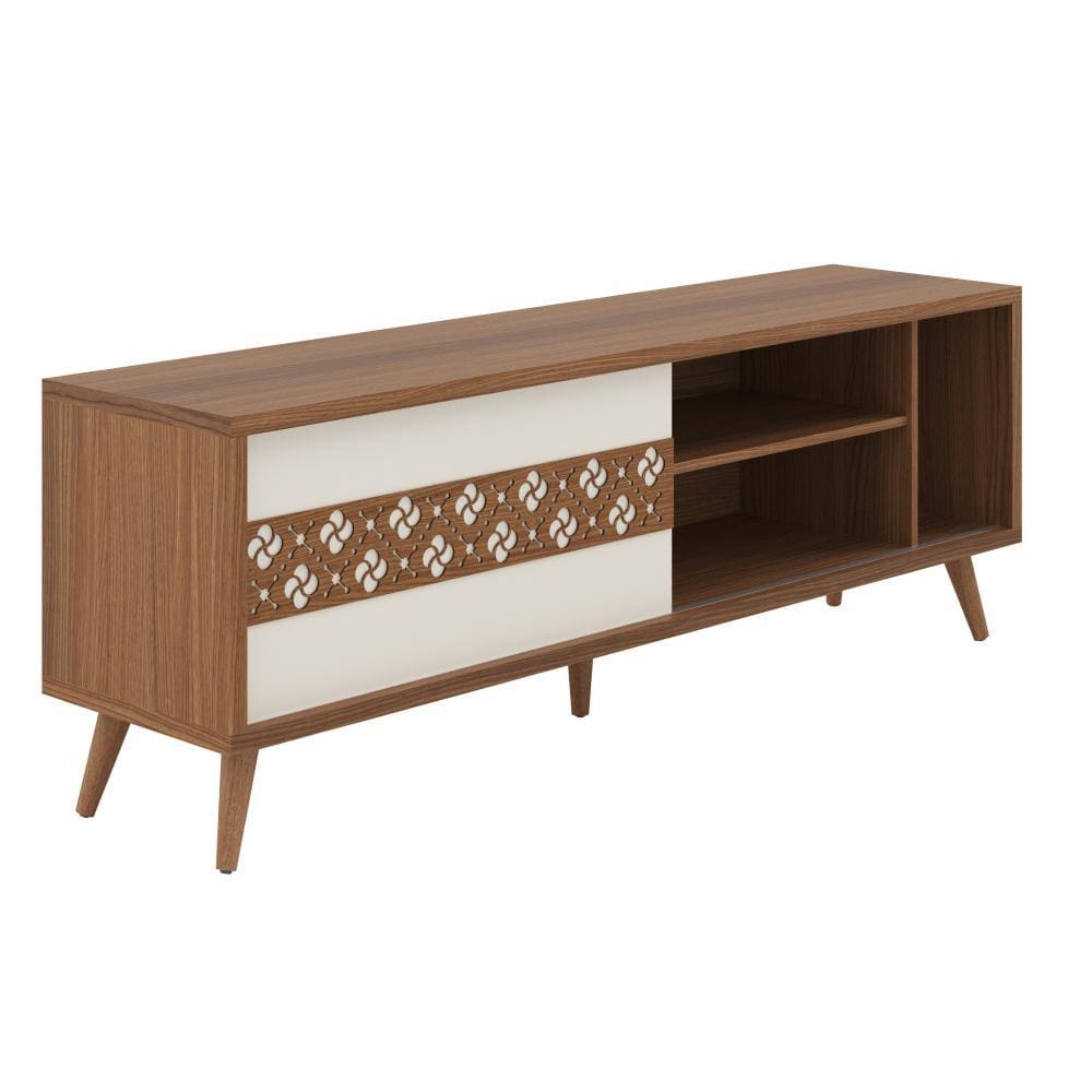 63 Door Wooden Entertainment TV Stand with 3 Open Compartments Brown By The Urban Port UPT-225280