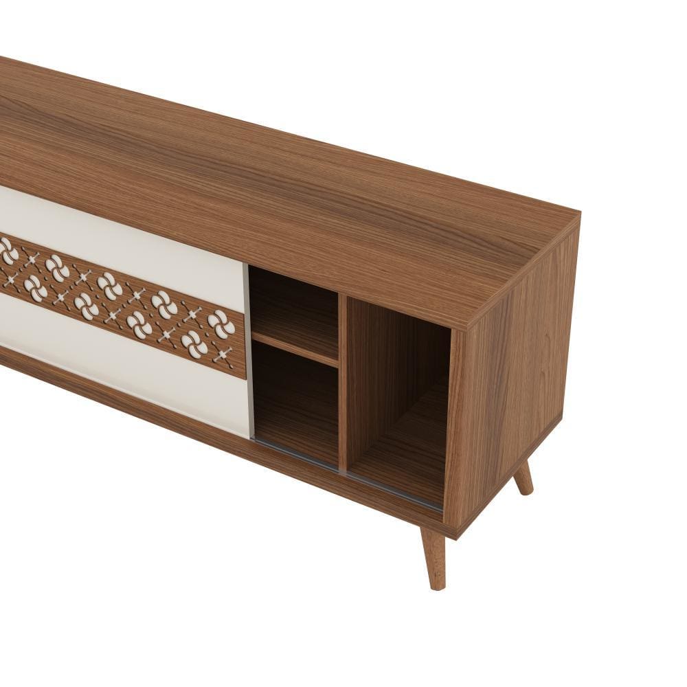 63 Door Wooden Entertainment TV Stand with 3 Open Compartments Brown By The Urban Port UPT-225280