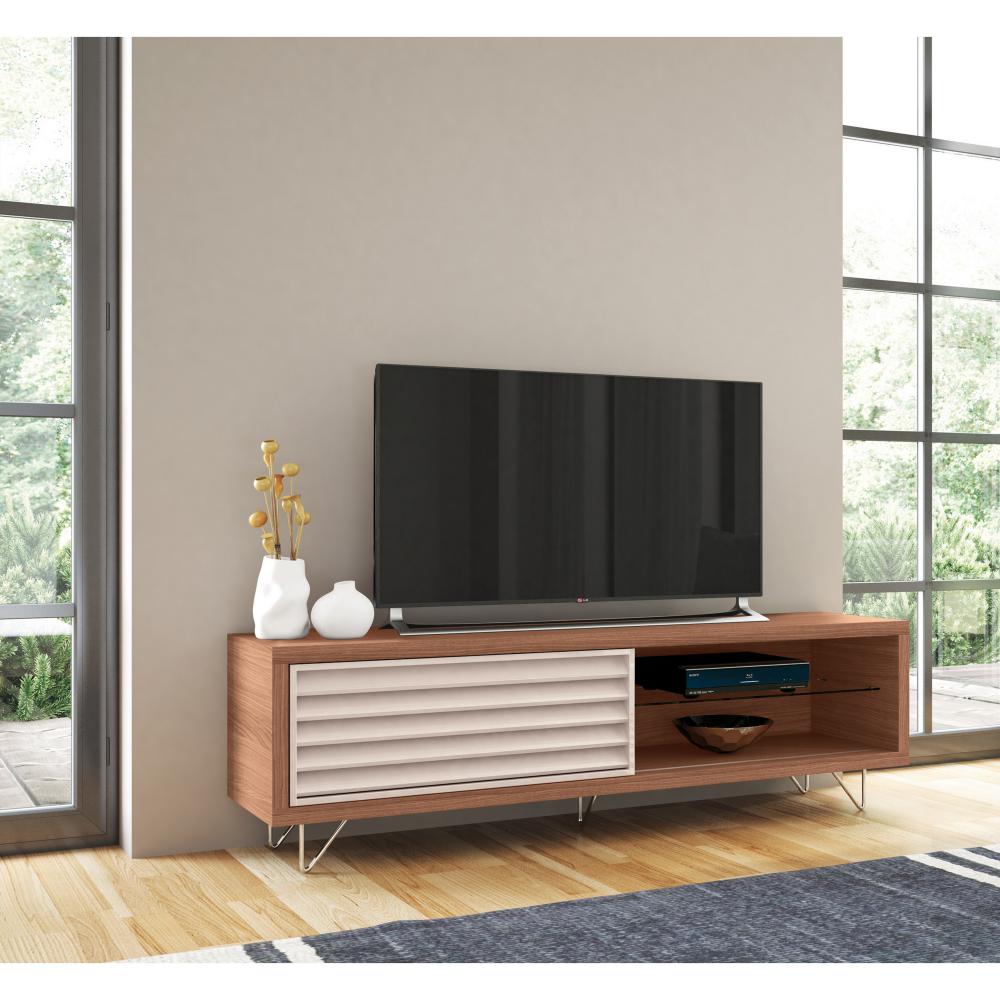 71" Shutter Design Door Wooden Entertainment TV Stand, Brown By The Urban Port