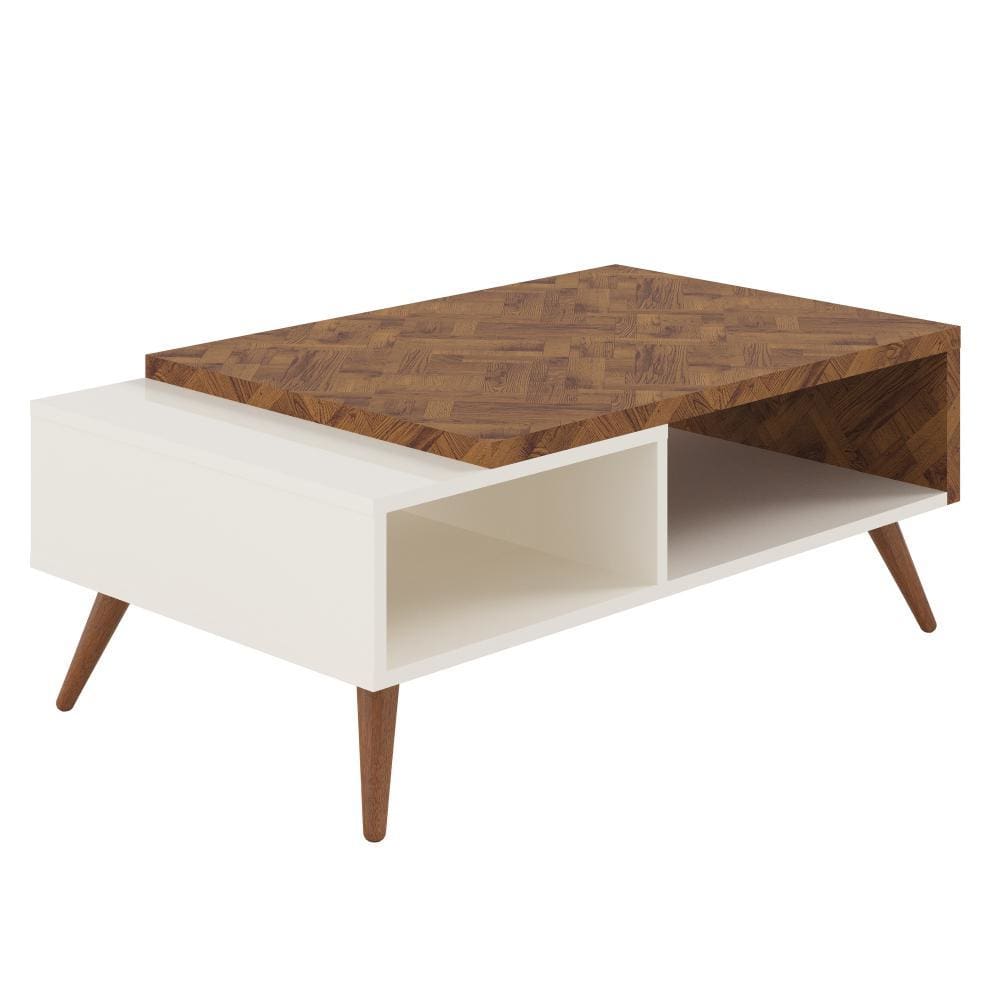 Two Tone Wooden Coffee Table with splayed legs & storage Shelf White and Brown By The Urban Port UPT-225283