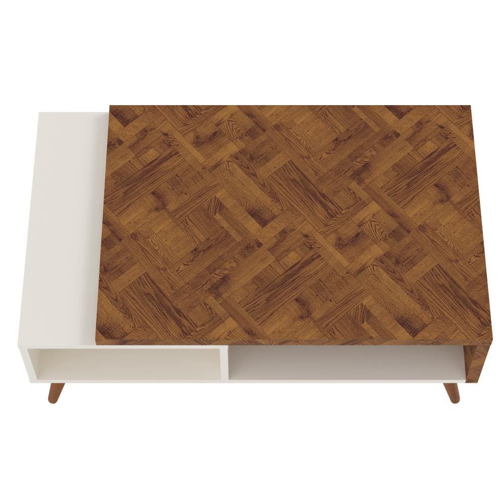 Two Tone Wooden Coffee Table with splayed legs & storage Shelf White and Brown By The Urban Port UPT-225283