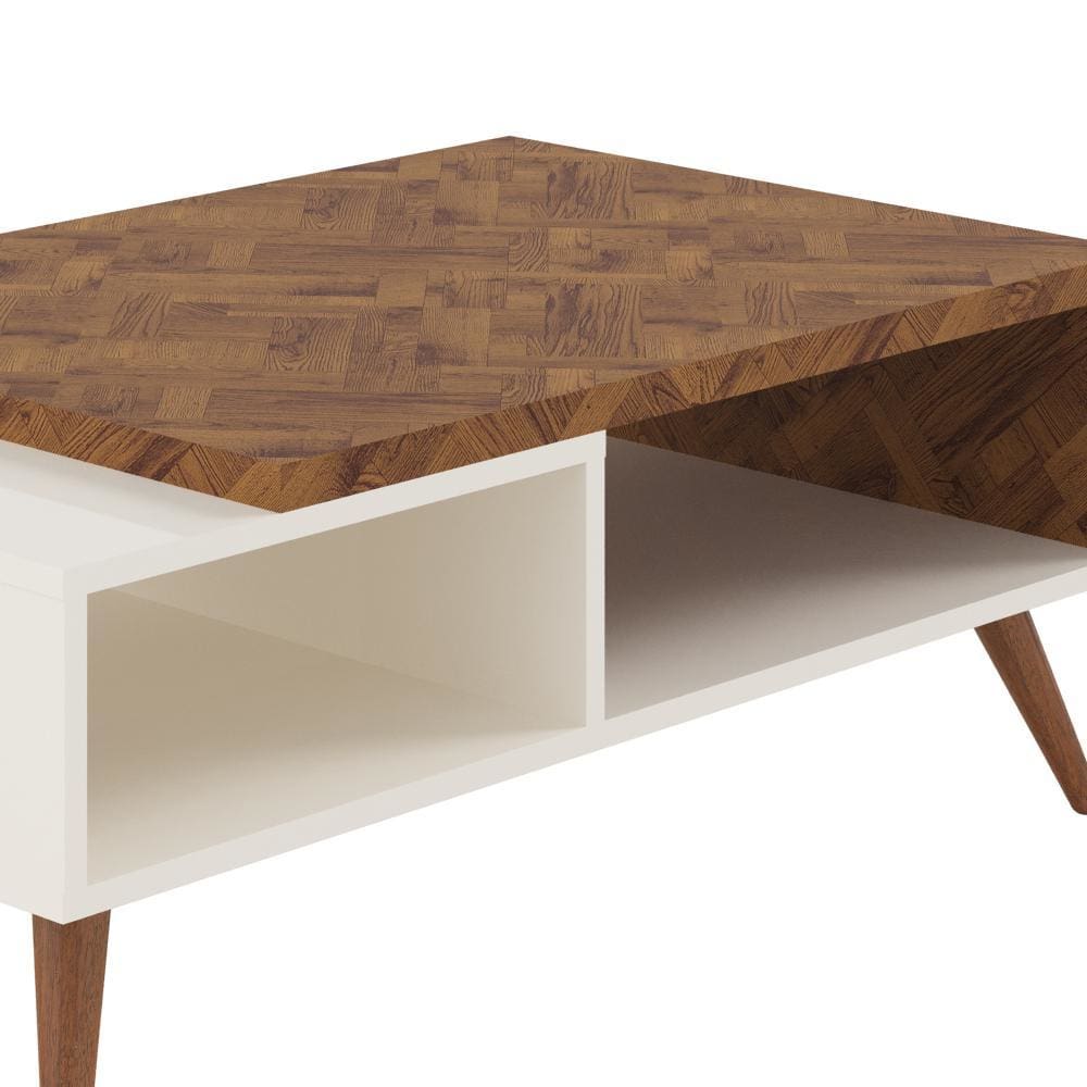 Two Tone Wooden Coffee Table with splayed legs & storage Shelf White and Brown By The Urban Port UPT-225283