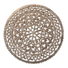 30 Inch Round Wooden Carved Wall Art with Intricate Cutouts Distressed White By The Urban Port UPT-225286